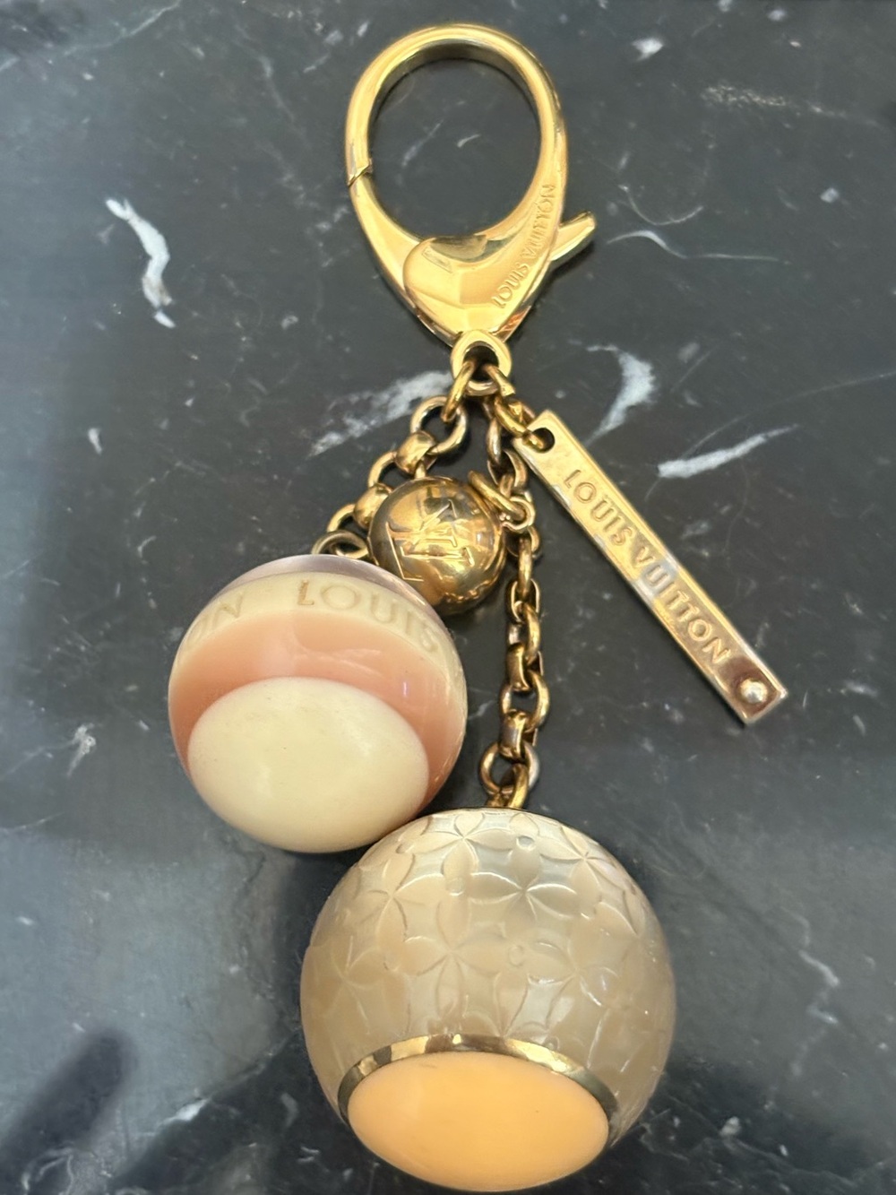 Louis Vuitton Gold and Peach Cream Sphere Charm Key Holder